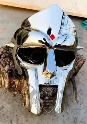 MF Doom Mask Gladiator Mad Villain Aluminum Silver Face Medieval Armor Helmet - image 1 of 4