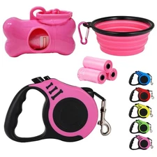Retractable Dog Leash Heavy Duty Small Dog Cat 26 lbs 10FT Pink Waste Bag
