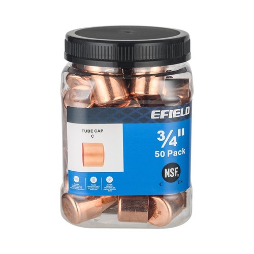 Pro 50 Pack EFIELD 3/4" Copper Pipe End Cap ( Plug) Solder Fittings, Lead Free