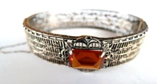 Rare Sterling Citrine Ostby Barton Bracelet Hinged Cuff Titanic Victim Signed