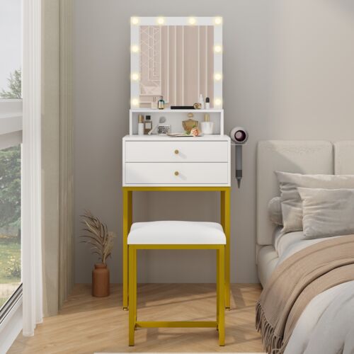 Vanity Set Makeup Dressing Table with Stool 10 LED Lights Mirror Dresser Desk - Picture 5 of 12