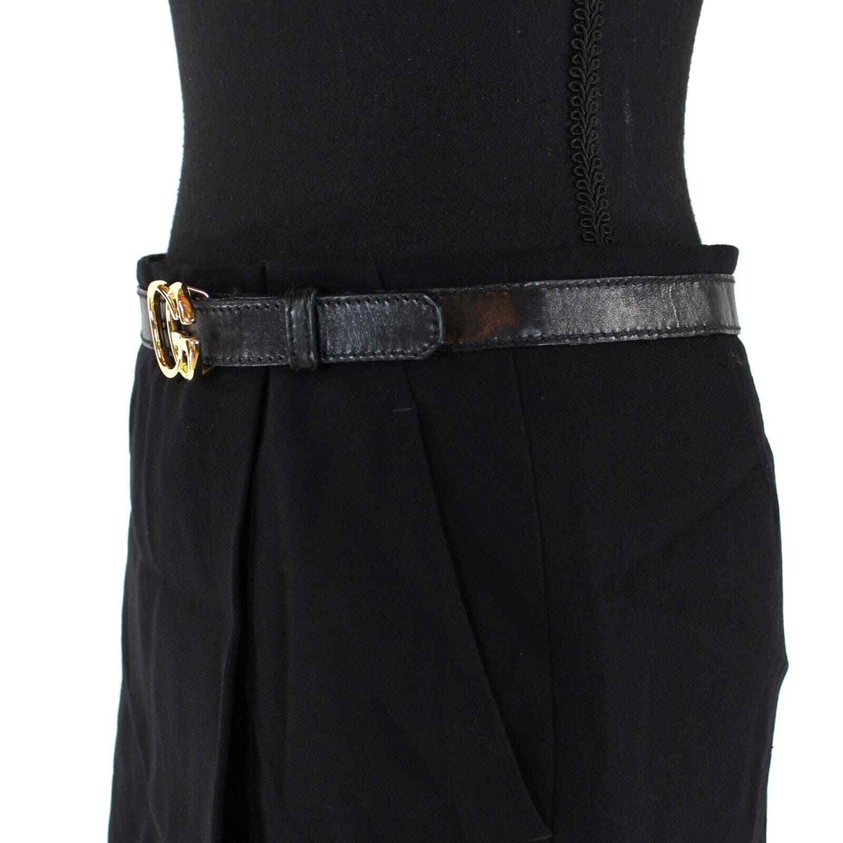 GUCCI Black Wool Wrap Gold GG Logo Buckle A-Line Mini Skirt