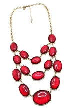 NWOT CHARMING CHARLIE Red Bib Necklace Cabochon Link Statement 18" - 20"