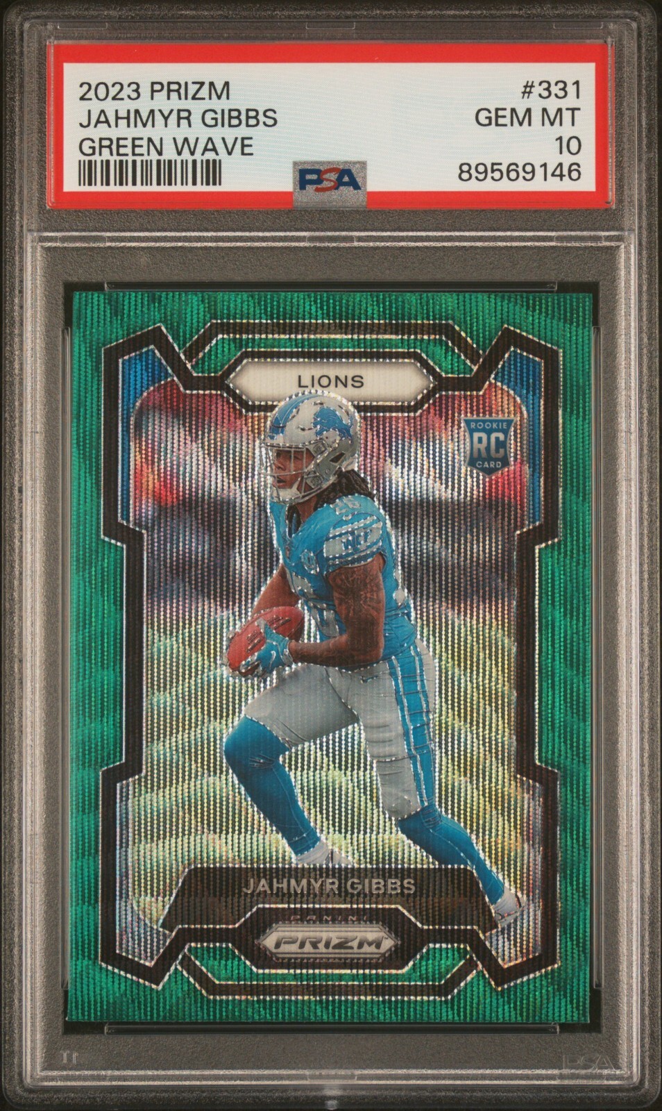 2023 Prizm Jahmyr Gibbs Green Wave Prizm Rookie Card RC #331 PSA 10 Lions GEM!