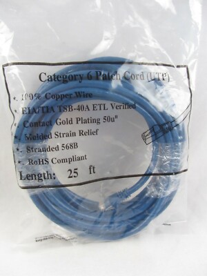 CAT6 Patch Cord 25' feet (UTP) RJ45, Ethernet Cable LAN Network BLUE Patch Cord