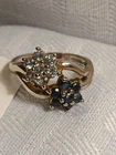 VTG 925 Silver Sapphire w/Light Blue Topaz Double Flower Ring Sz.7 Ross-Simmons?
