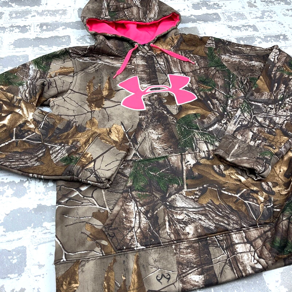 Sudadera con Capucha Under Armour Mujer Mediana Camuflada Realtree Rosa Logo Sudadera Cold Gear Foto 3 de 4