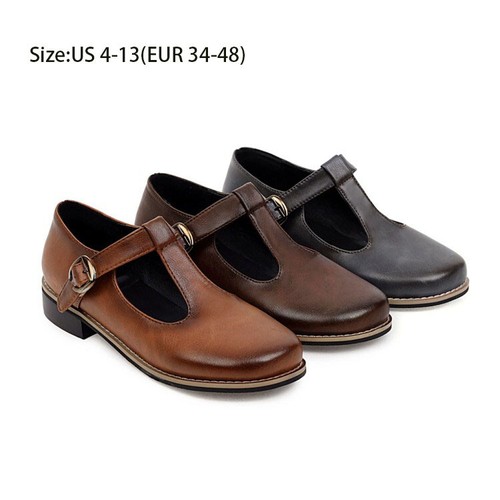 Mary Janes Damenschuhe T-Riemen-Pumps Oxford-Schuhe flache Schuhe Übergröße runde Spitze Mode - Bild 4 von 18