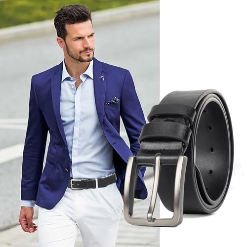 Mens Casual-Leather-Belt Classic for 31-34" waist Black With Pin Buckle - Picture 2 of 7