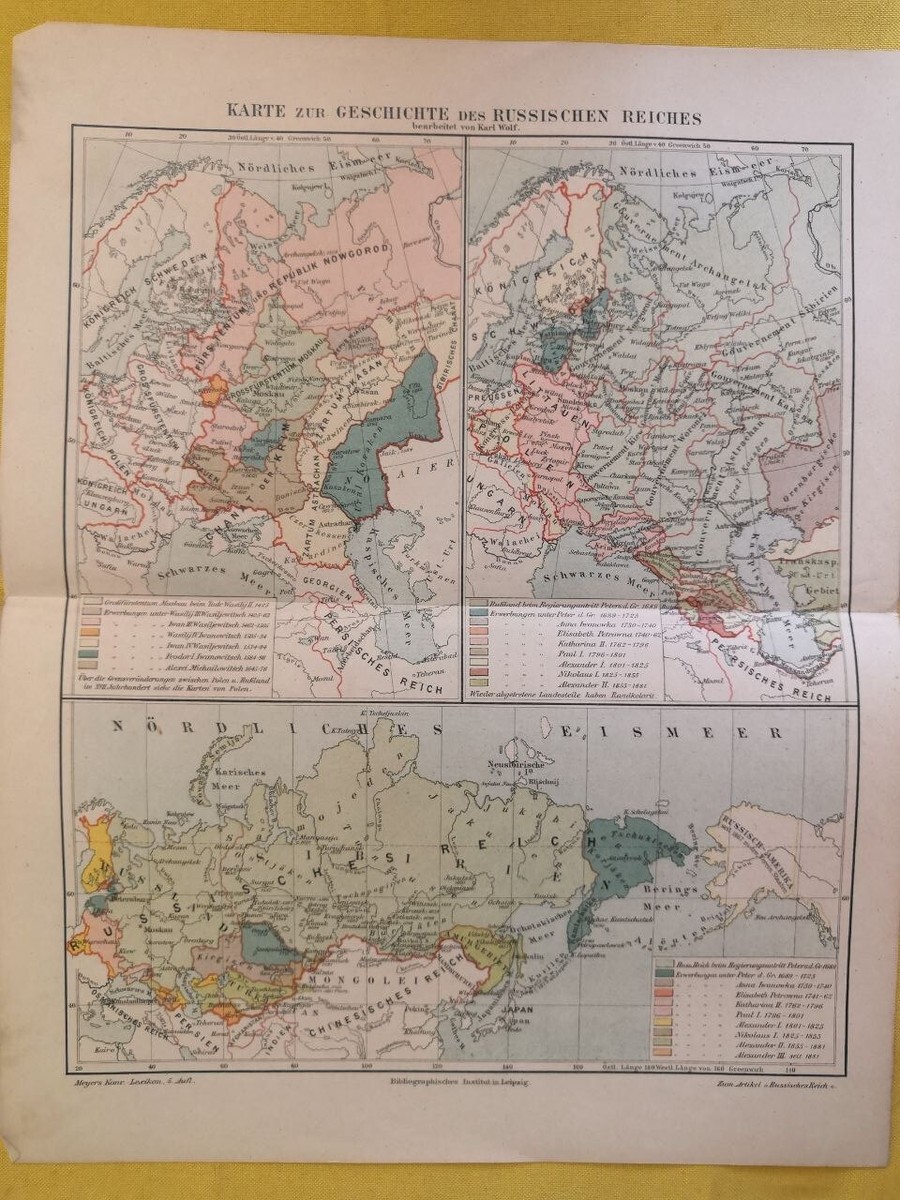 1902 HISTORY OF THE RUSSIAN EMPIRE Vintage Geographical Map