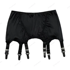 Luxallacki Silky Satin Pull-on Garter Girdle with 6 Straps Suspender Metal Clips