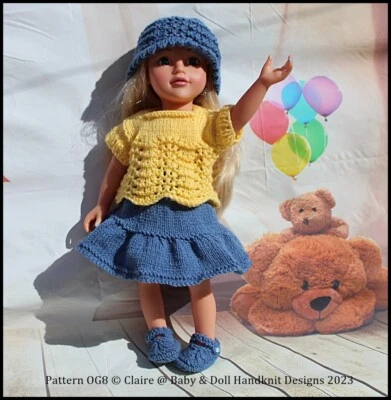 CLAIRE'S BABY & DOLL HANDKNIT DESIGNS KNITTING PATTERN OG8 FOR 18" FASHION DOLL, FITS AMERICAN GIRL & OUR GENERATION
