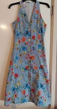 Zara viral blue white striped floral flower midi button up v neck midi dress - M
