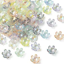 100Pcs Flower Bead Caps Transparent Acrylic Bell Beads Floral Beads for Jewelry