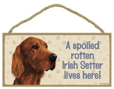 A spoiled rotten Irish Setter lives here Wood Puppy Dog Sign Plaque Made in USA