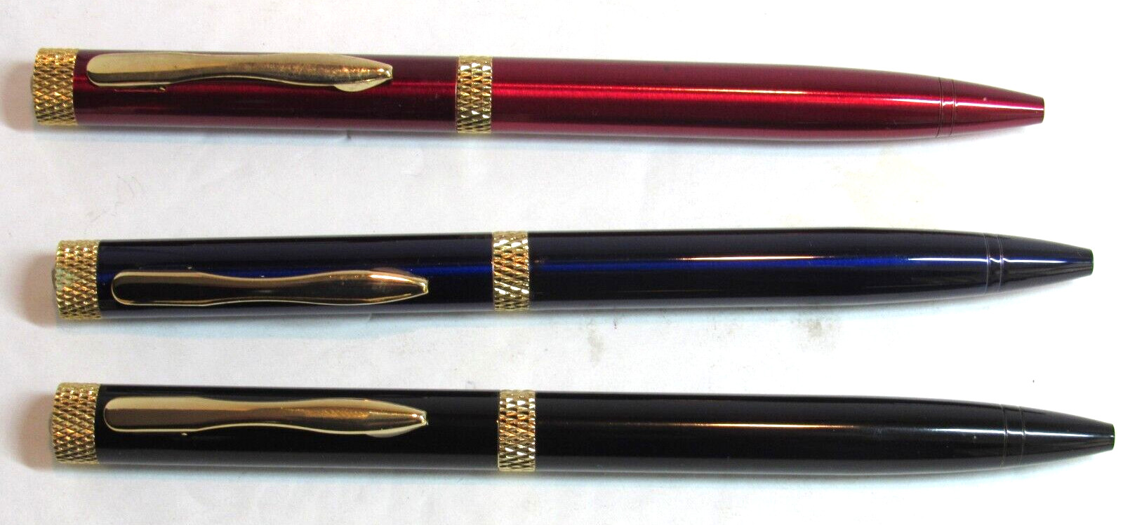 SET OF 3 Terzetti Diamond Top BRASS Metal Ballpoint pens-GIFT POUCH