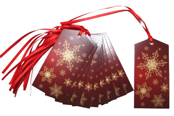 Red Gold Snowflake Christmas Gift Tags & Ribbon for Xmas Presents & Hampers x 50