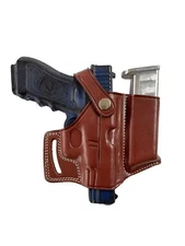 K038 Leather OWB Combo Holster with Magazine Pouch RH For GLOCK 17 19 22 23
