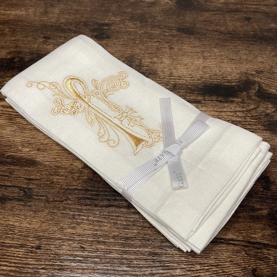 Juego de 6 toallas de lino para invitados FRONTGATE servilletas marfil 18x12 con monograma - letra L Foto 2 de 4