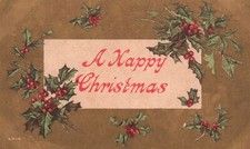 Vintage Postcard 1909 A Happy Christmas Greetings Card Holly Leaves Red Berries
