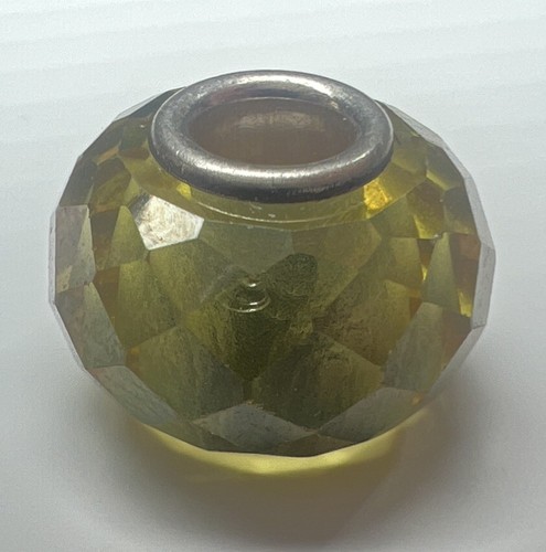 Murano Italy 925 Sterling Silver Glass Slide Bubble Bead Charm Green Faceted