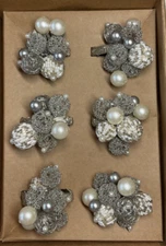 Rachel Zoe Beaded Napkin RingS (6) PEARLS SILVER NIB