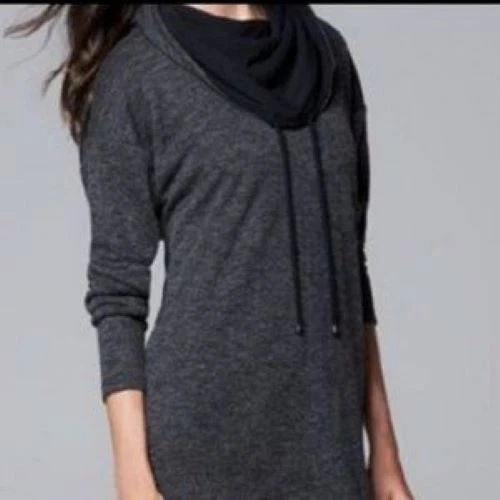 VETEMENTS NUOVO Simply Vera Wang donna collo cappuccio coulisse maglia morbida viola o grigio M nuovo con etichette