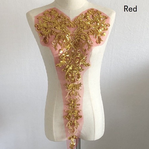 Gold Sequin Floral Lace Applique Trims Patches DIY Crafts Sew On Shiny Ornament - Picture 16 of 16