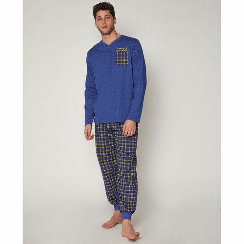 PIGIAMA DA UOMO ADMAS 55311 MAGLIA E PANTALONE LUNGO SCOZZESE BLU IN CALDO  COTON | eBay