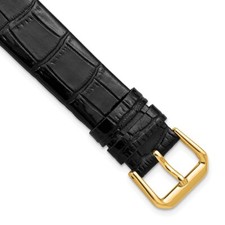 DeBeer 18mm Black Flat Alligator-Style Grain Leather Gold-tone Buckle Watch Band