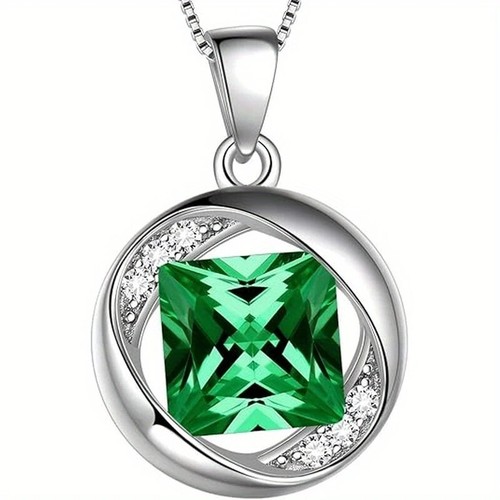 Elegant Green Square Crystal Pendant Necklace Jewelry for Women - Picture 2 of 5