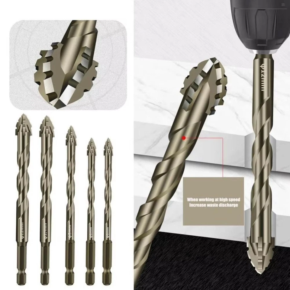 Skewed Head Tile Drill Bit Four-Edged Concrete Drill Bit Set  Drilling Tool