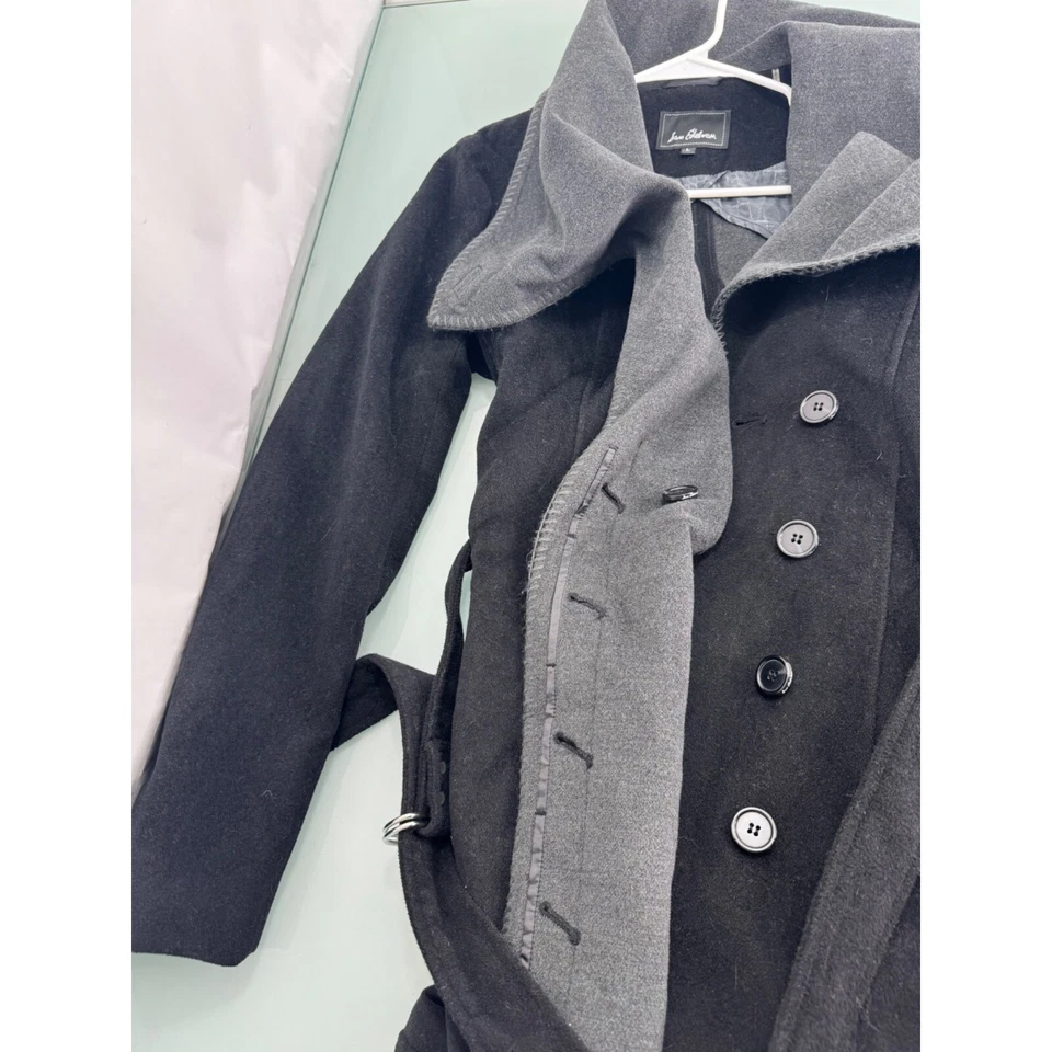 Sam Edelman Long Wrap Coat Convertible Collar Button Up Belted Black Large L - Image 2 of 4