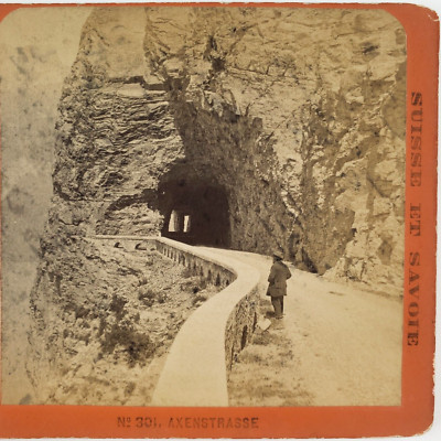 Swiss Axenstrasse Highway Tunnel Stereoview c1870 Switzerland Road Photo E982