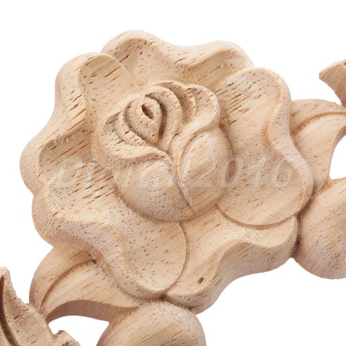 6*6cm Unpainted Wooden Rose Corner Carved Applique Onlay Furniture Wall Décor - Picture 6 of 9