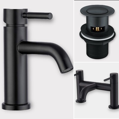 Badewanne Waschtisch + schwarz Wasserhahn Füll Mono Mischbatterie rund modern Wasserhahn inkl Stecker