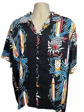 Original Vintage Hawaiian Black Floral Button Up Camp Shirt Mens Medium Pocket