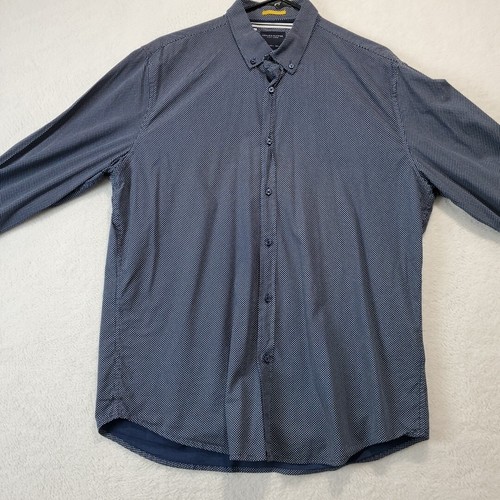 Denim & Flower Ricky Singh Men's Size Lg Blue Polka Dot Dress Shirt Button Down - Picture 6 of 12