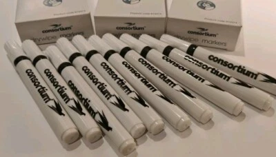 CONSORTIUM 10 x High Quality Black Whiteboard Drywipe Marker Pens Bullet Tip