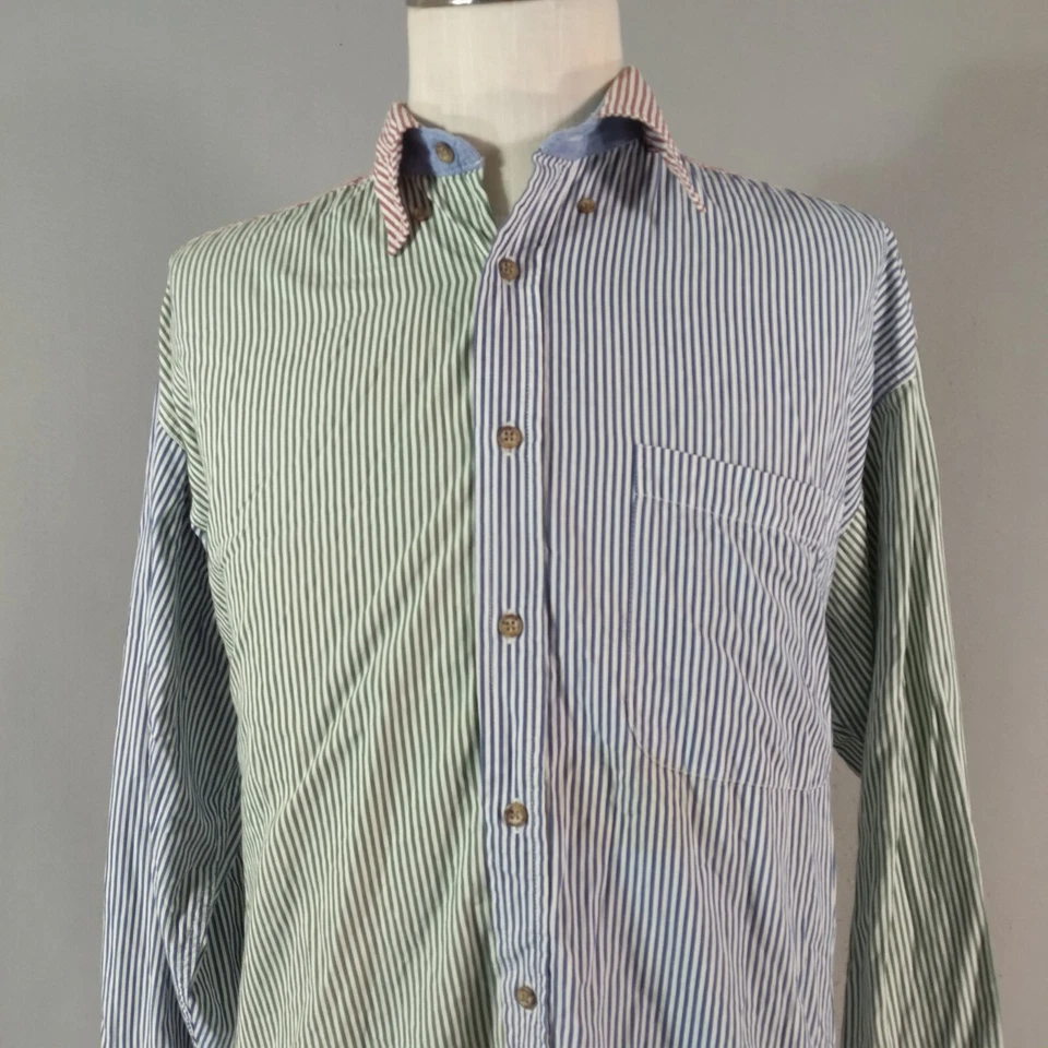 Tango Max Raab Oxford dress shirt men's large crazy color stripe long-sleeve - Image 2 of 4