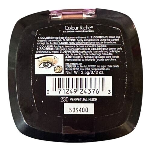 L'Oreal Colour Riche Eye Shadow Perpetual Nude 230 Contour Define Highlight HTF - Picture 7 of 9