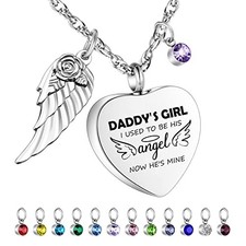 Heart Urn Necklace for Human Ashes Cremation Jewelry with 12 Birthstones Dad