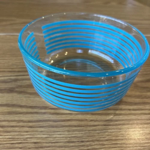 Vintage Pyrex Clear 1 Quart Bowl W/ Turquoise Stripes 6” Diameter