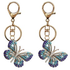 2 Pcs Bling Butterfly Keychain, Crystal Bling Diamond Keychain, Butterfly Blue