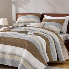 King Size Quilt Set Caramel Brown, 3 Pieces Summer Ultra Soft Lightweight Bed...