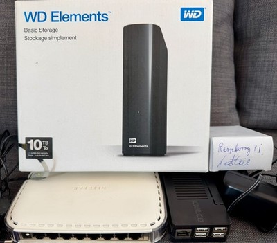 WD Elements Festplatte 10TB HDD, 3,5 Zoll + ODROID C2 Mini-PC + NetGear Switch
