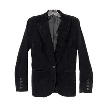 Norma Kamali Black Corduroy One Button Fitted Blazer Jacket Size 6 Quiet Luxury