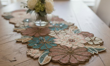 Flower Beads Table Runner Blossom Floral Table Runner Spring Tableware 13X36 In