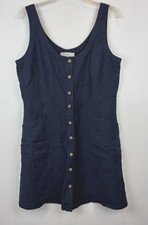 Loft Linen Mini Dress Womens 12 Minimalist Beach Coastal Nautical Blue Summer