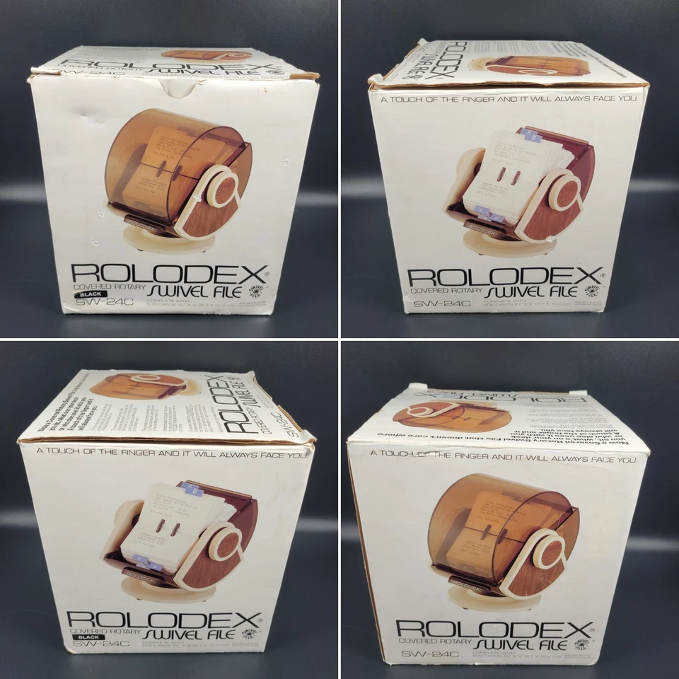 VTG NOS Large ROLODEX SW 24C Swivel Black w/ Faux Wood Round Rotary Office File - Image 2 of 4